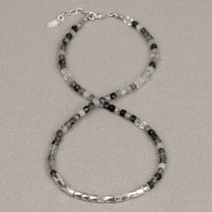 Collier Black Rutiel met rij van zilver hoekige tubes