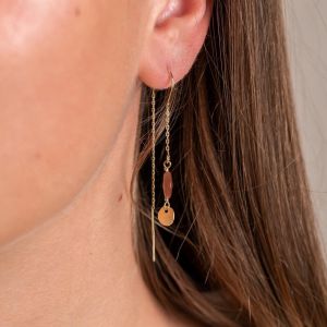 Doortrek oorbel zilver verguld + bruine Maansteen facet