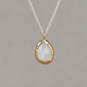 Collier zilver + grote druppel verguld + Maansteen