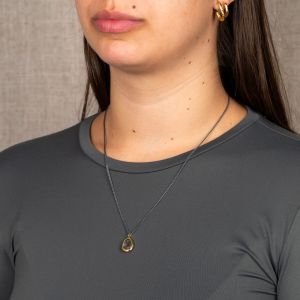 Collier zilver oxy + grote druppel verguld + Black Rutiel