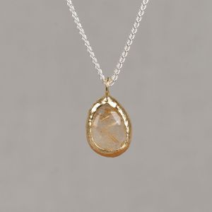 Collier zilver + grote druppel verguld + Gold Rutiel