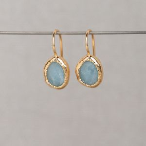 Oorhanger verguld + Aquamarijn kleine druppel