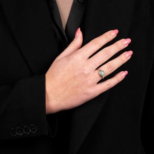 Ring zilver + 9 karaat + Aquamarijn