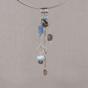 Hanger zilver Aqua + Pyriet + Labr + Kyaniet