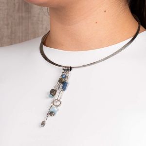 Hanger zilver Aqua + Pyriet + Labr + Kyaniet