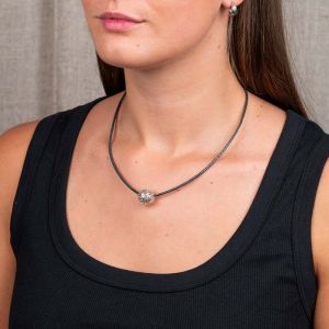 Collier Hematiet + crea bal wit zilver