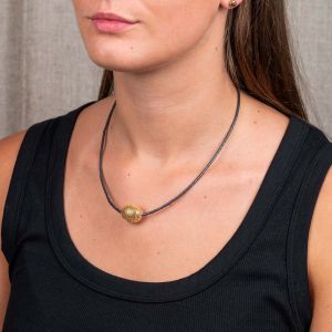 Collier Hematiet + 3D bal zilver verguld