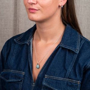 Collier zilver + Aquamarijn + oxy + 9  krt verstelbaar