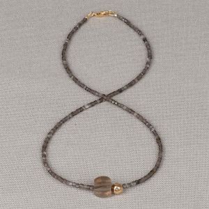 Collier duo Gems zilver Obsidiaan + Rookkwarts Goldfilled