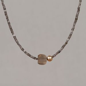 Collier duo Gems zilver Obsidiaan + Rookkwarts Goldfilled