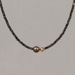 Collier duo Gems Rookkwarts + Bruine Parel Goldfilled