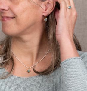 Collier zilver + verguld + Aquamarijn