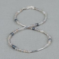Halskette Silber Oxy + Grauer Mondstein