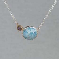 Necklace silver + magic duo Aquamarine + Labradorite + 9 crt
