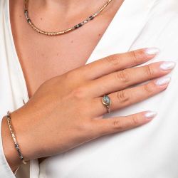 Ring zilver + 9 krt + Labradoriet