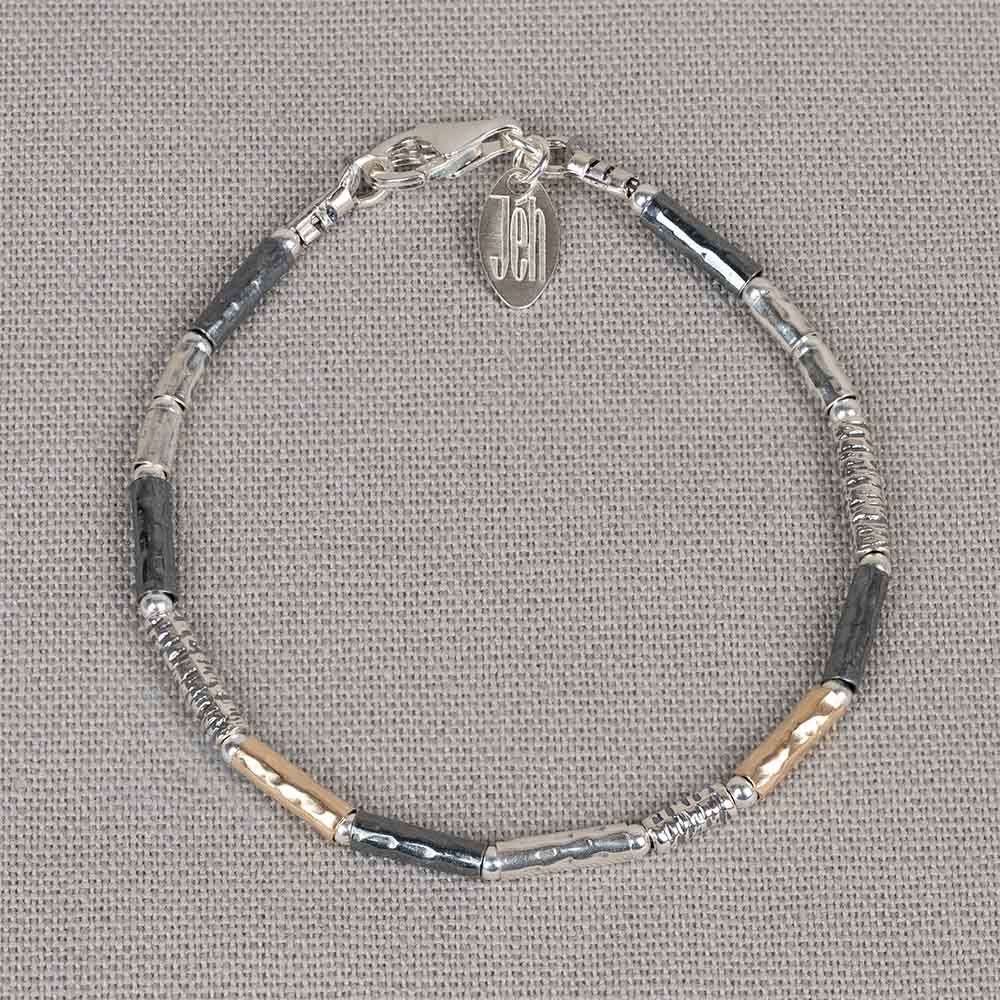 Armband zilver oxy/wit + Goldfilled