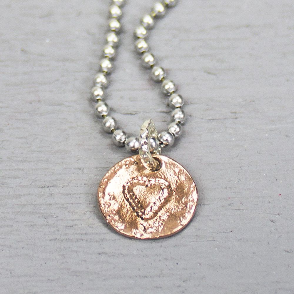 Hanger hart muntje zilver + rood koper