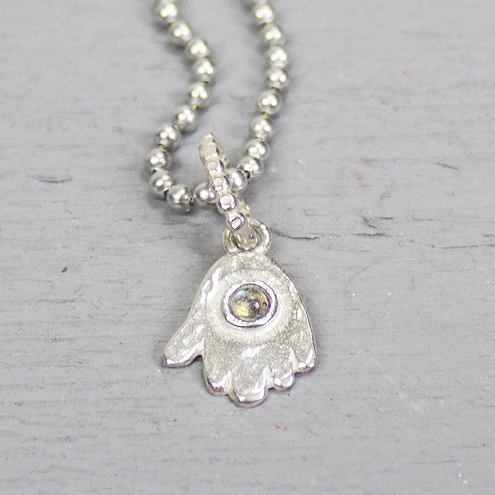 Hanger kleine hand van Fatima zilver wit+ Labradoriet