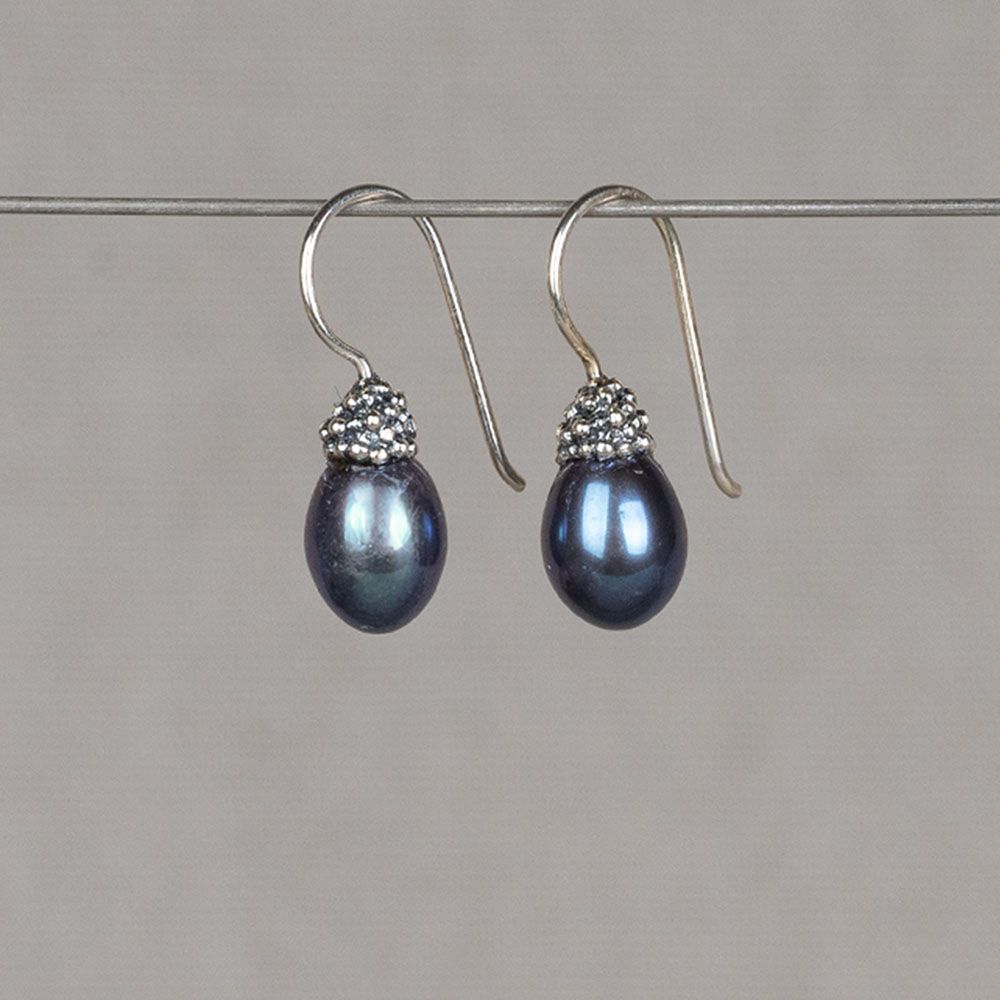 Oorbel zilver + Parel grijs