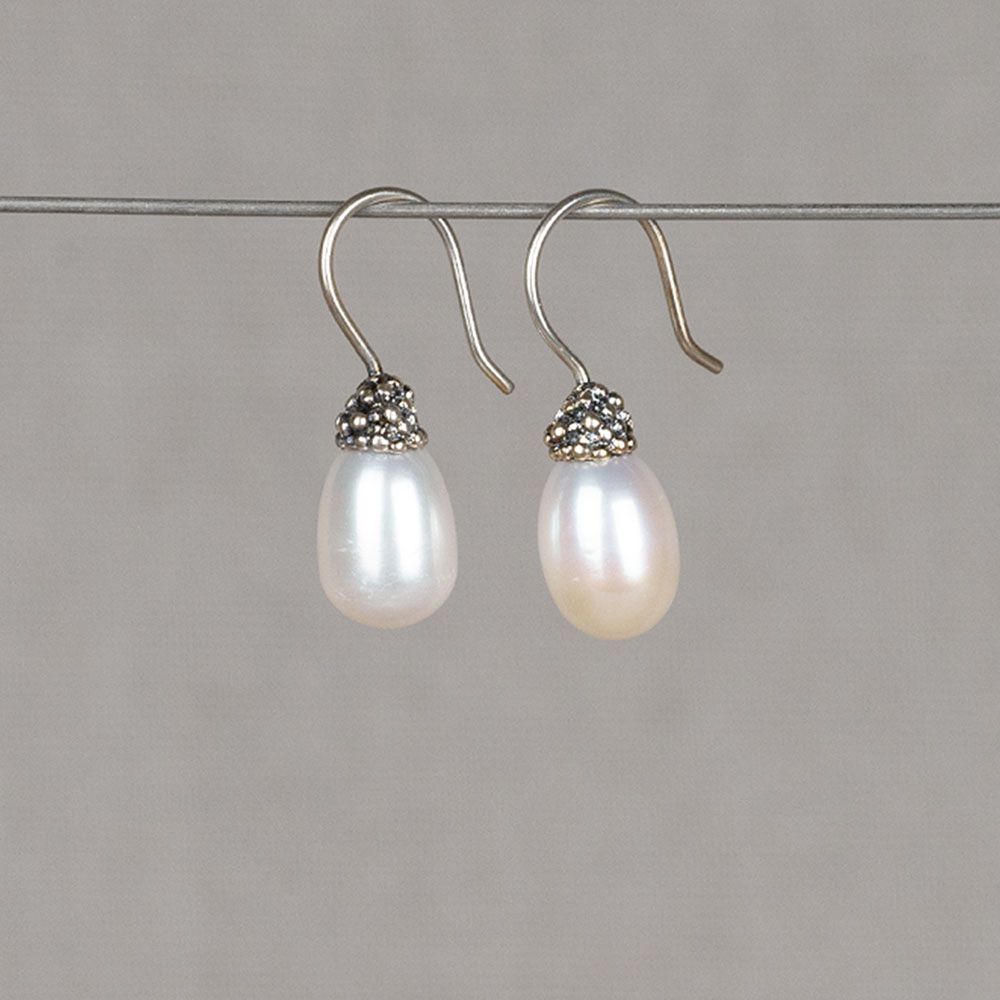 Oorbel zilver + Parel wit