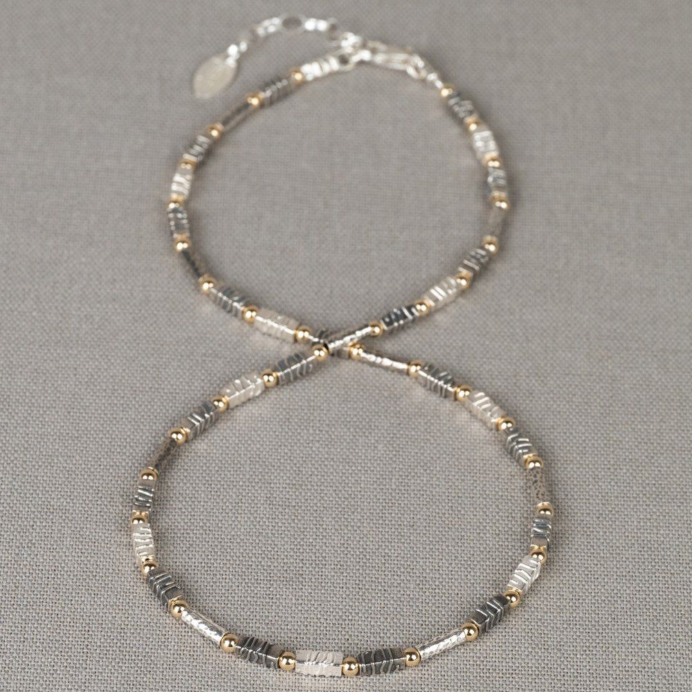 Collier zilver oxy/wit + Goldfilled balletjes