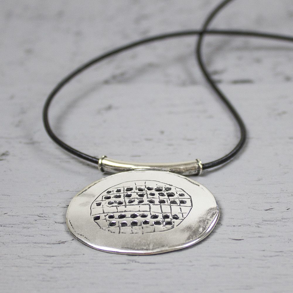 Leer collier met hanger zilver oxy