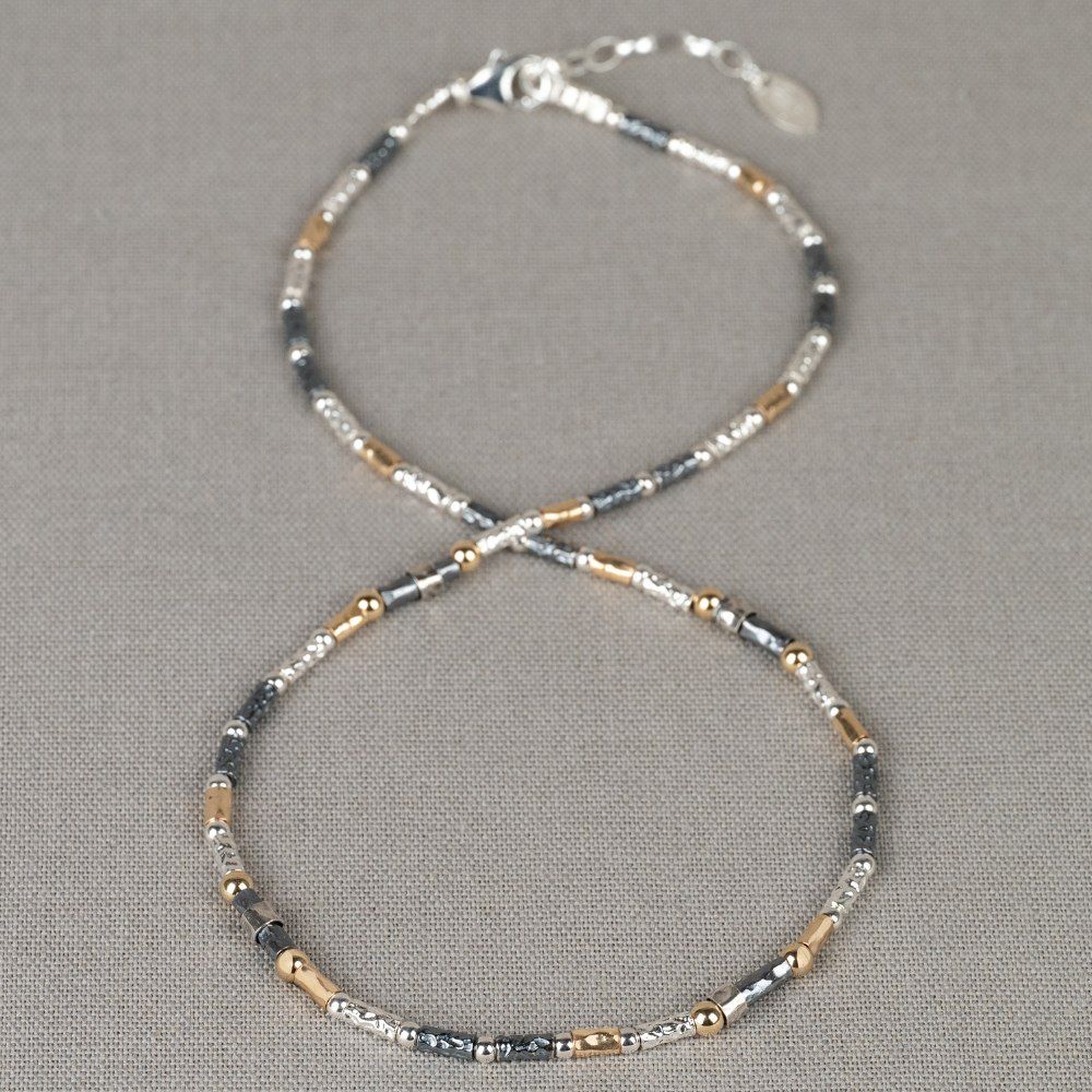 Collier zilver oxy en Goldfilled buisjes