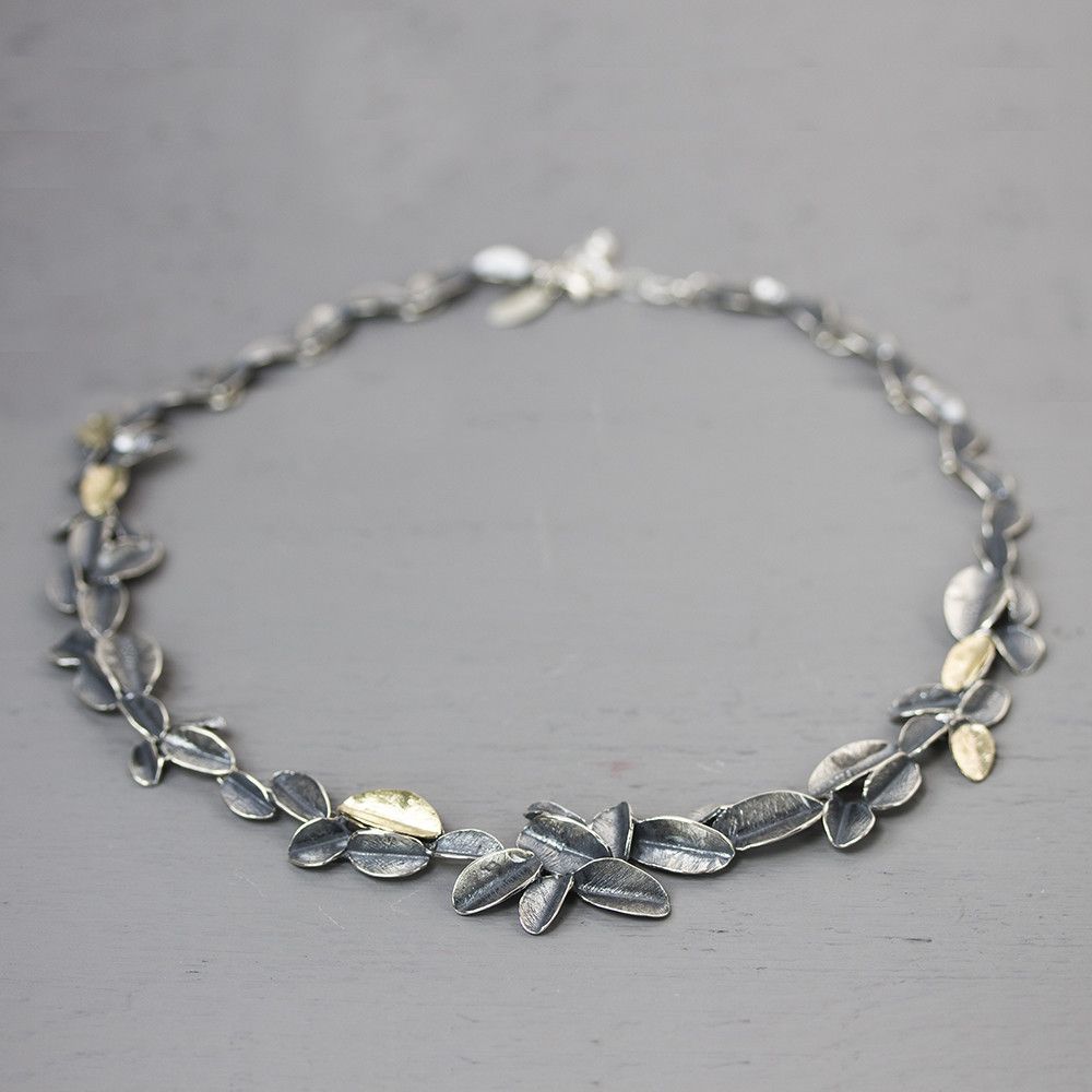 Collier zilver oxy en vergulde bloemblaadjes