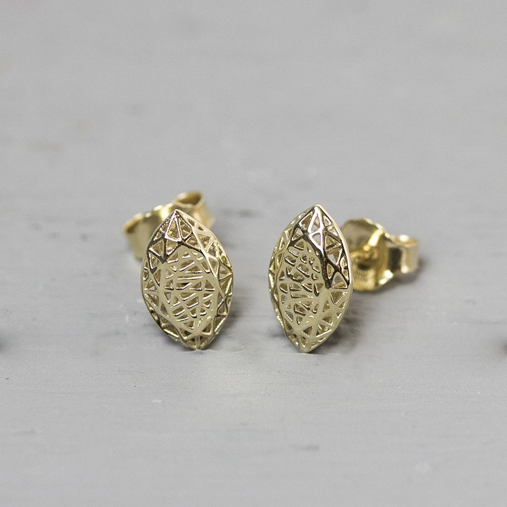 3D GOLD | Oorsteker 14 karaat goud navette groot