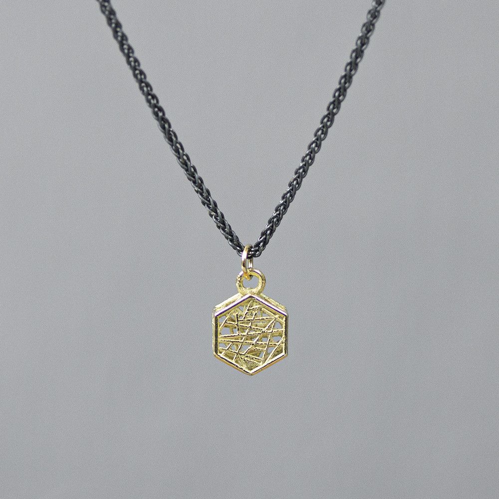 3D GOLD | Collier zilver oxy + 3D hanger G14K hexagon