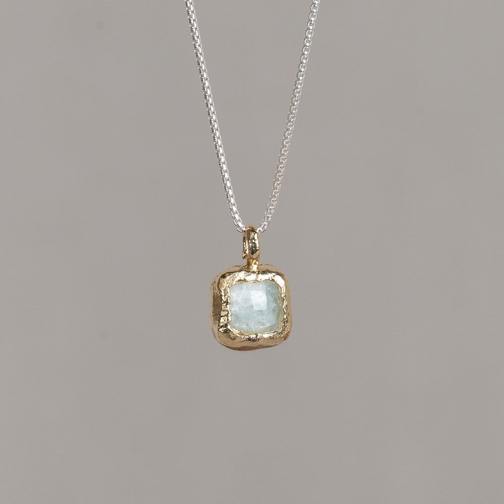 Collier zilver met hanger zilver verguld en Aquamarijn