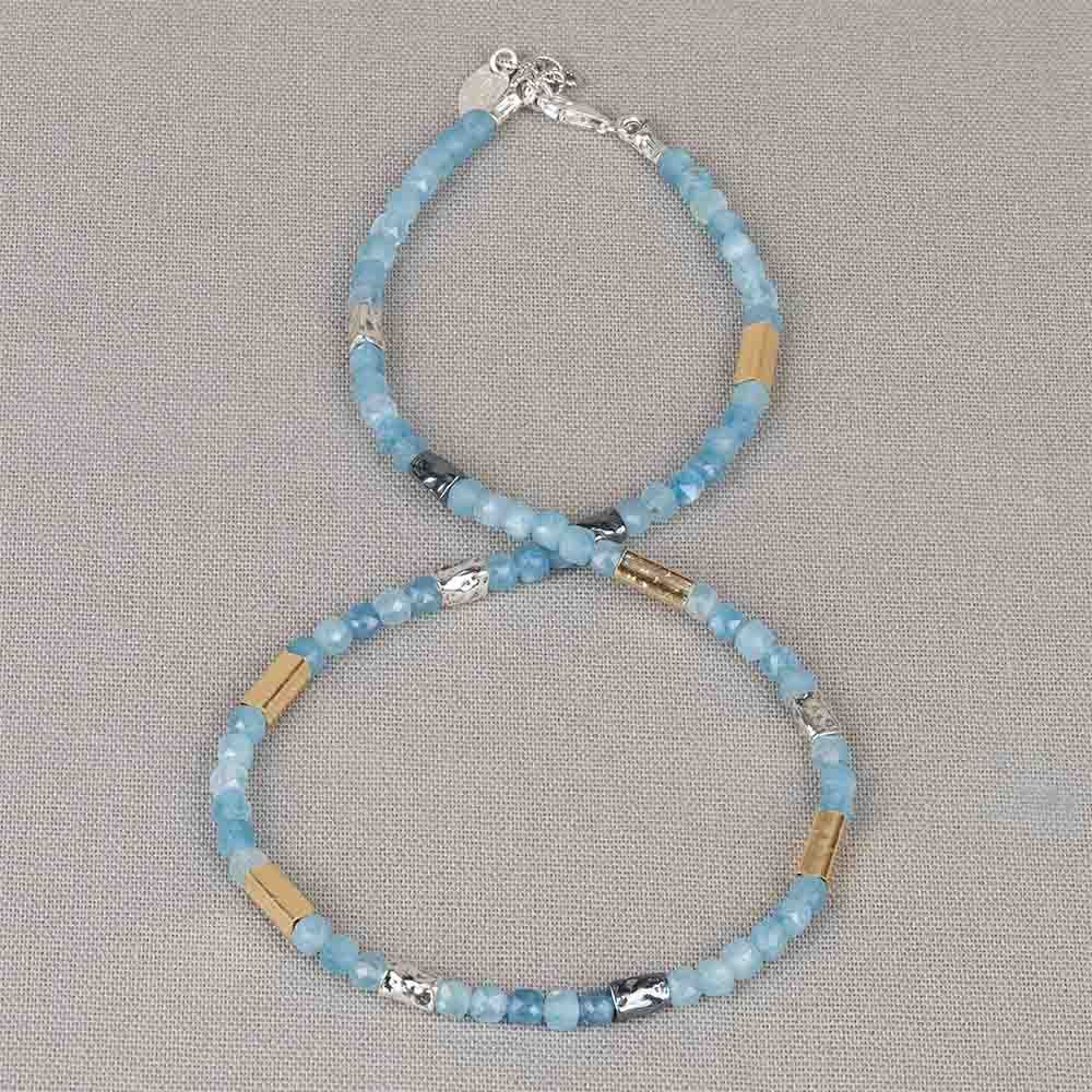 Collier aquamarijn met zilver, oxy en GF buisjes