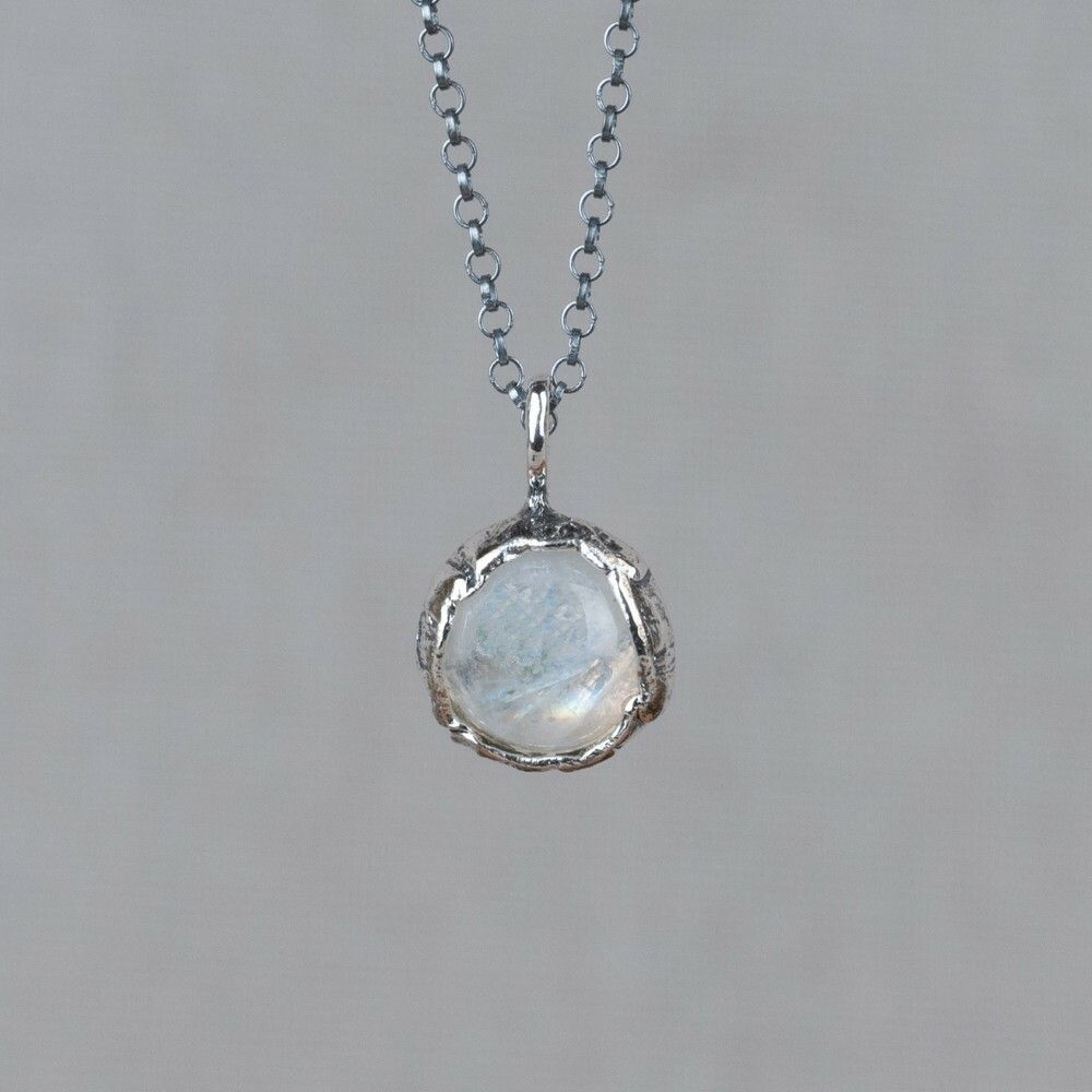 Collier zilver oxy + hanger zilver + Maansteen
