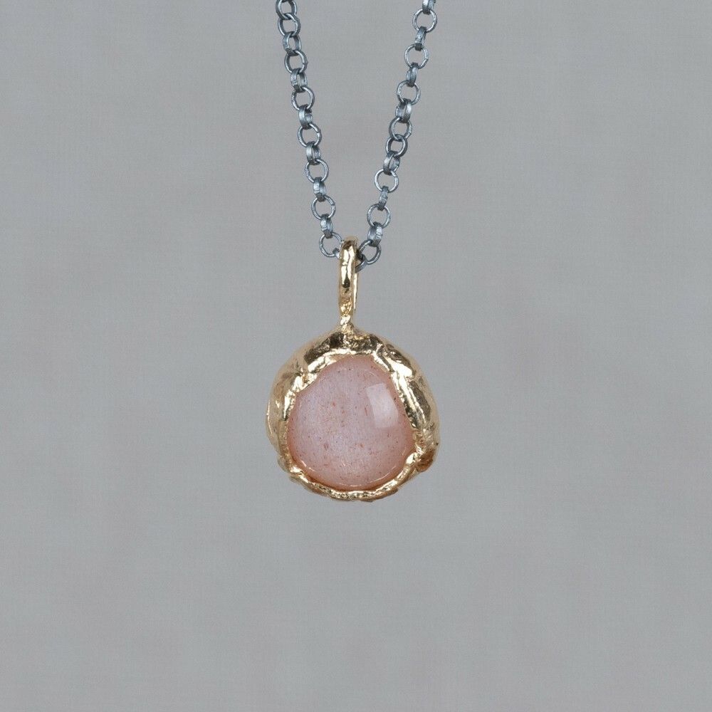 Collier zilver oxy + hanger verguld + roze Maansteen