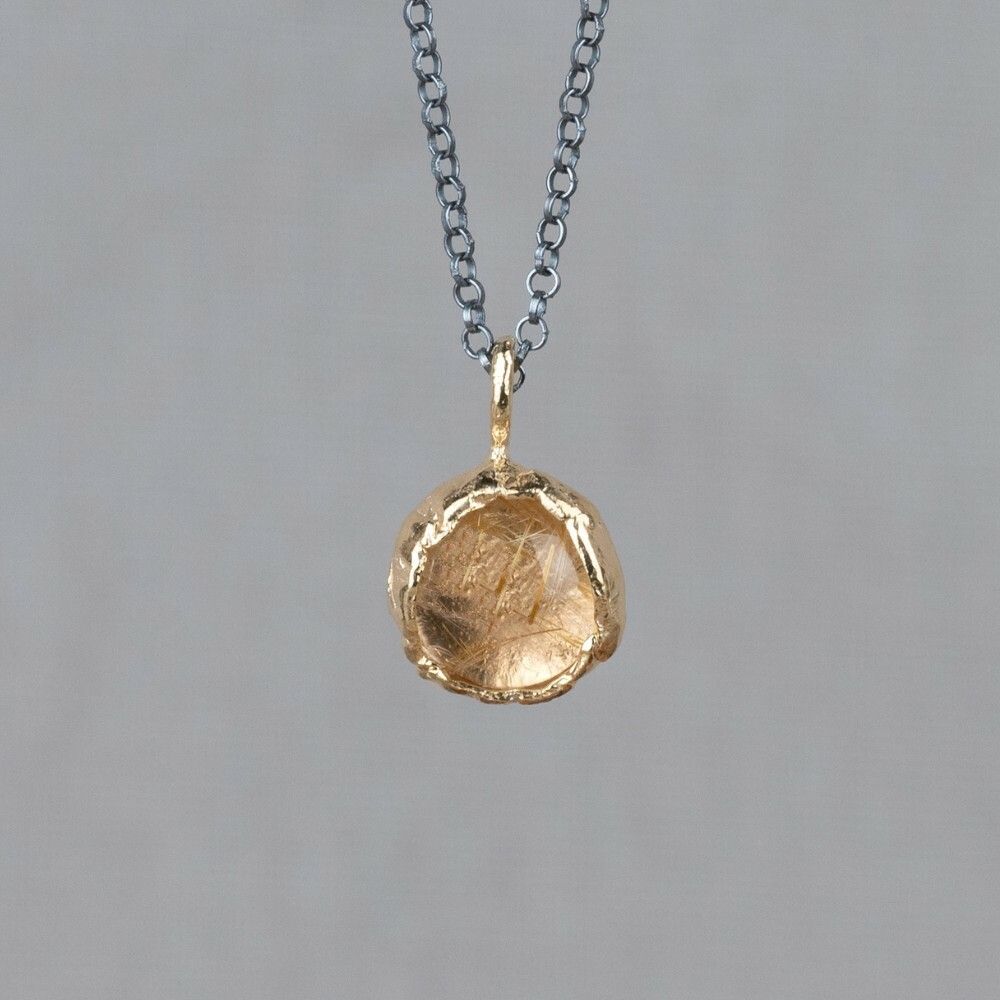 Collier zilver oxy + hanger verguld + Rutielkwarts