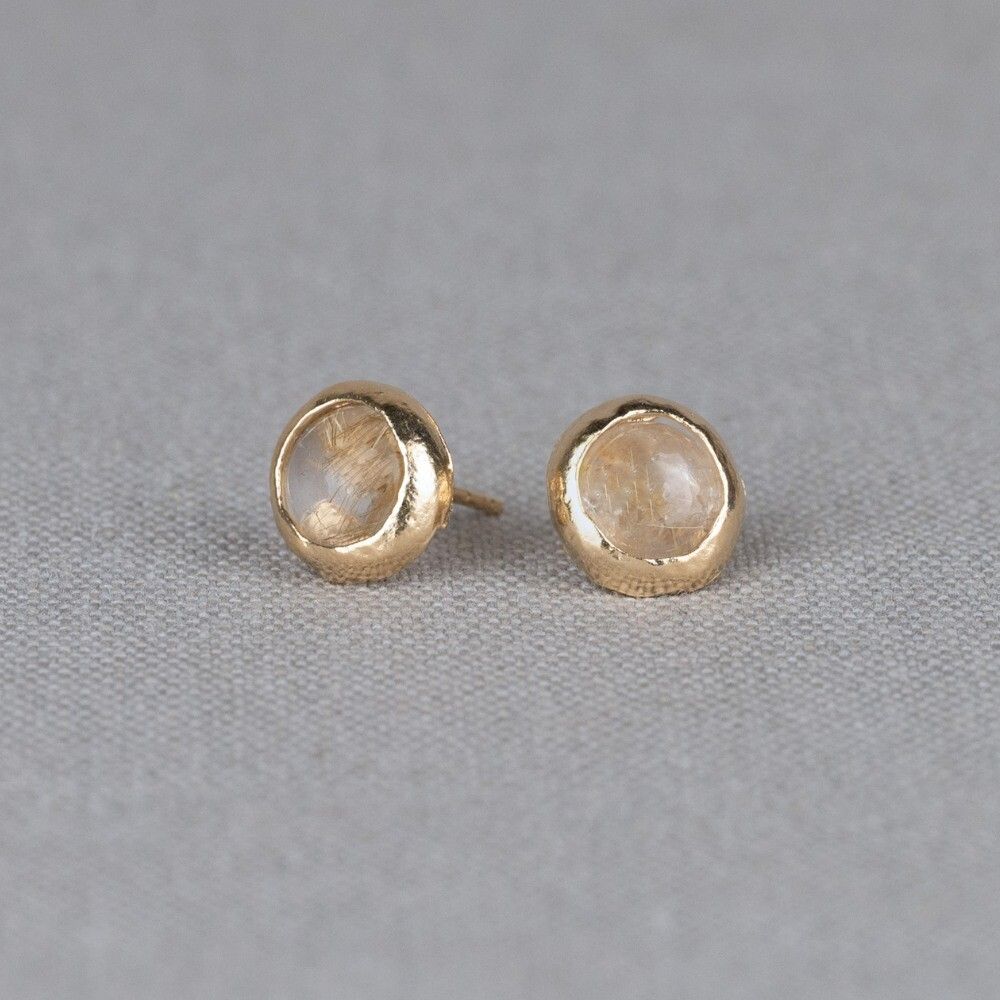 Oorsteker zilver verguld + Rutielkwarts