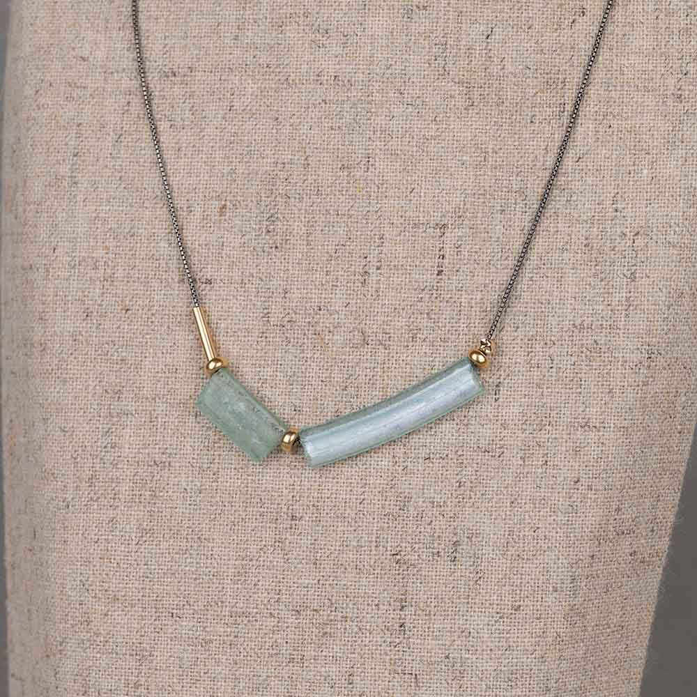 Collier zilver oxy + Goldfilled Roman Glass