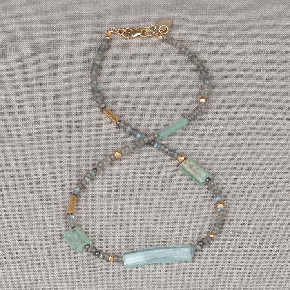 Collier Goldfilled + Labradoriet + Roman Glass