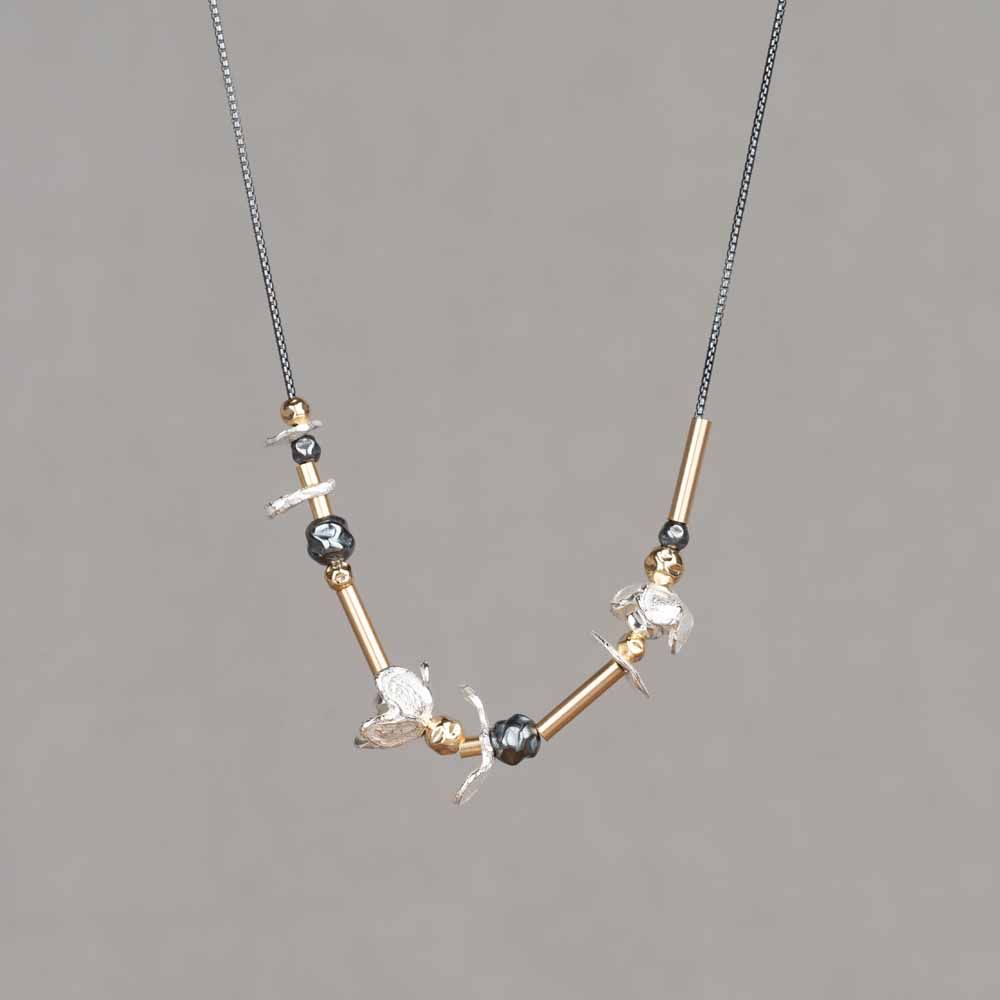 Collier buisjes, balletjes, bloemetjes Goldfilled