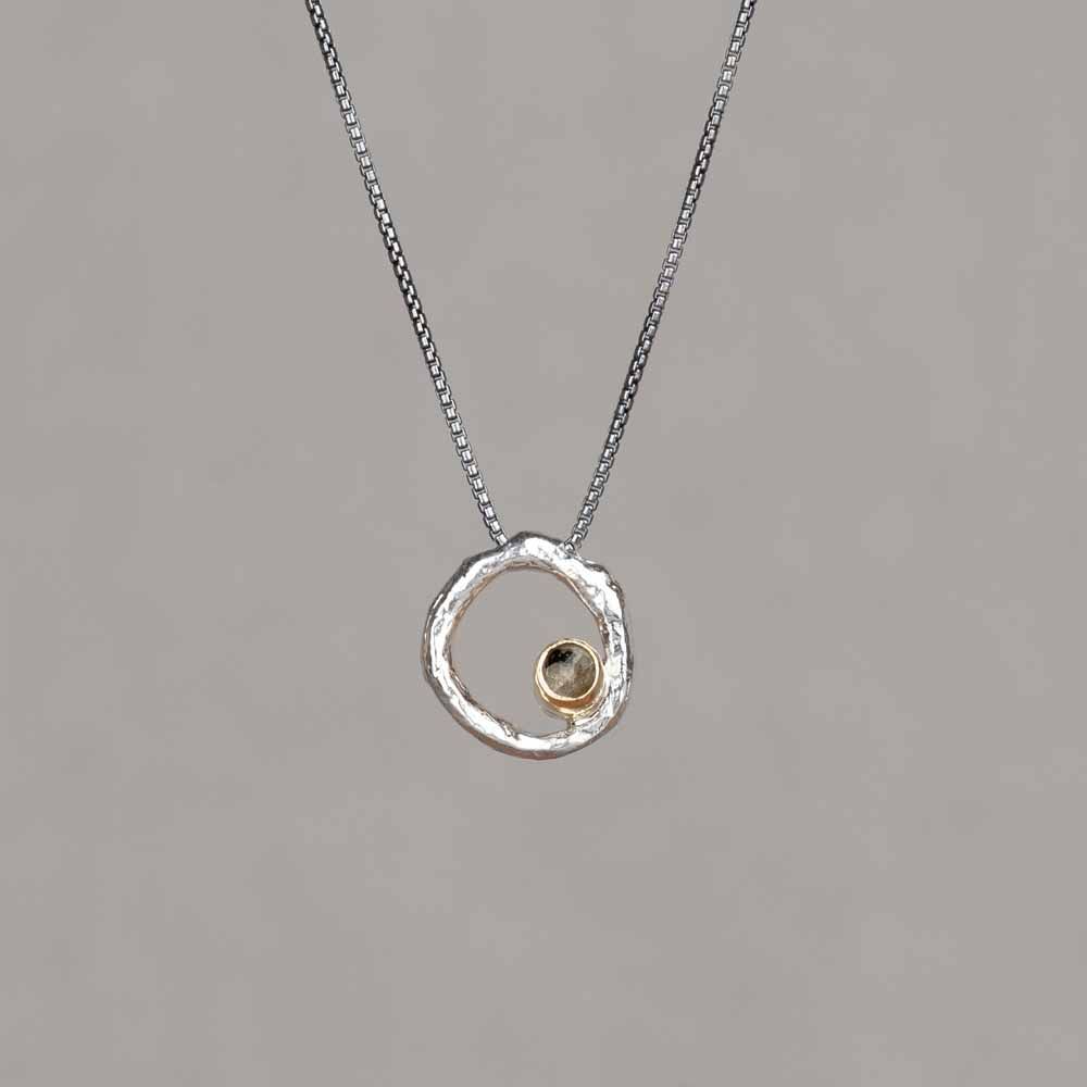 Collier oxy shiny cirkel + 9 karaat + Labradoriet