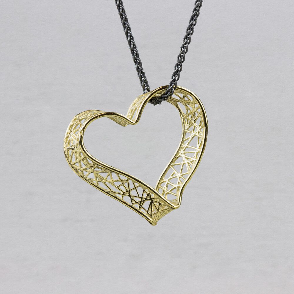 3D GOLD | Collier zilver oxy + 3D hanger G14K creatief hart