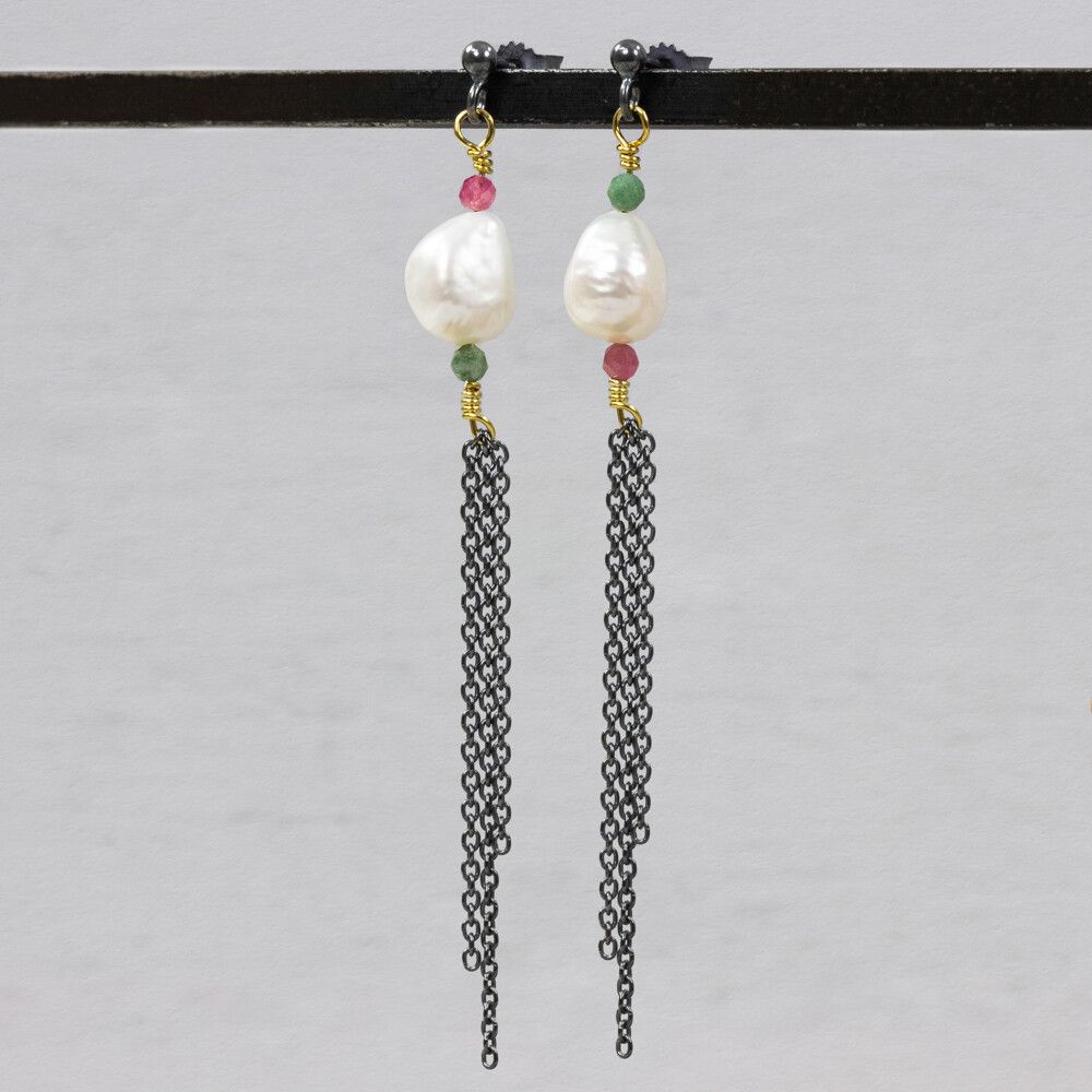 Oorbellen zilver oxy Parel en Tourmalijn