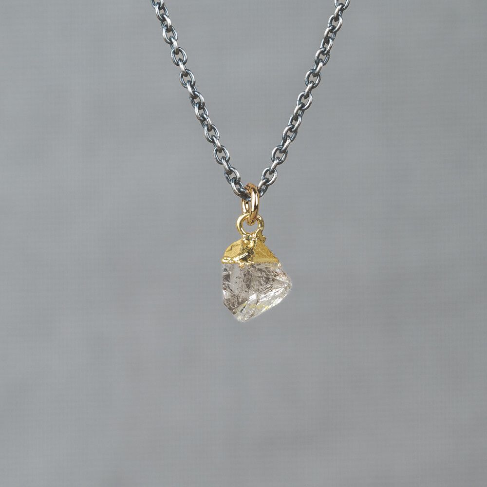 Collier zilver oxy + verguld Herkimer Diamant + Ruwe Diamant