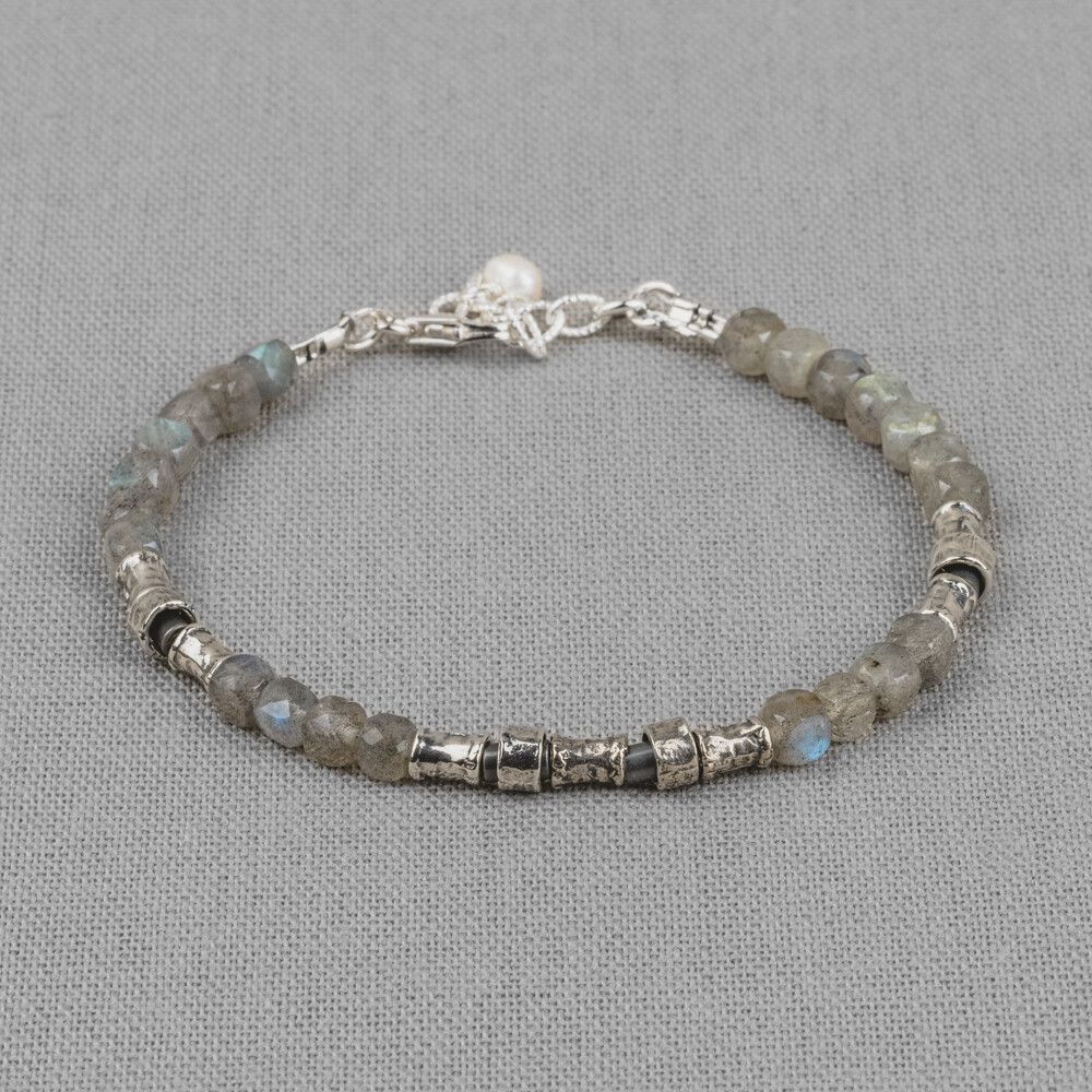 Armband Labradoriet + buisjes