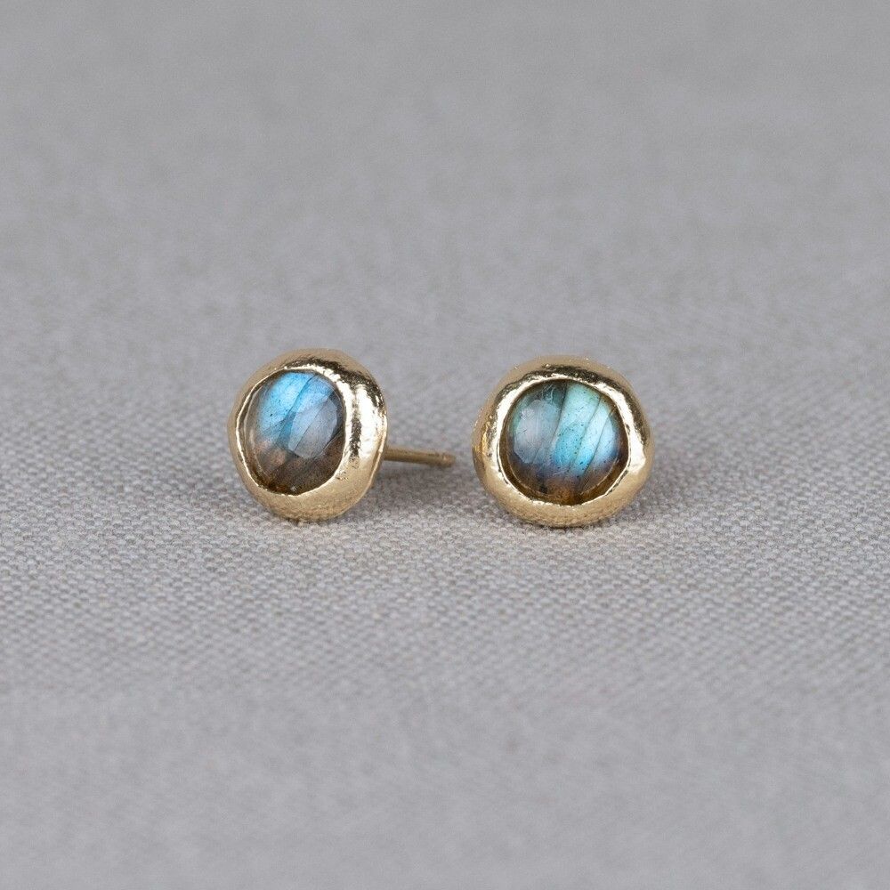 Oorsteker zilver verguld + Labradoriet