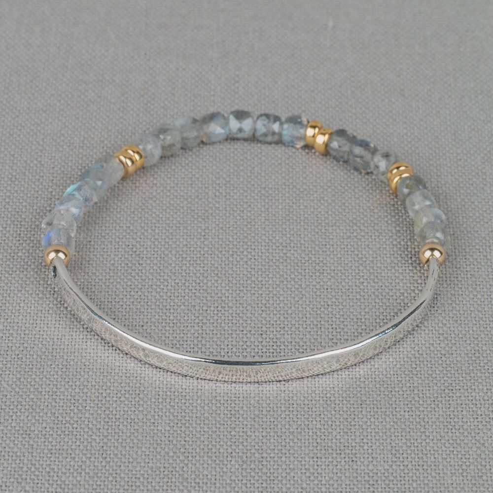Armband half half zilver + Labradoriet met Goldfilled