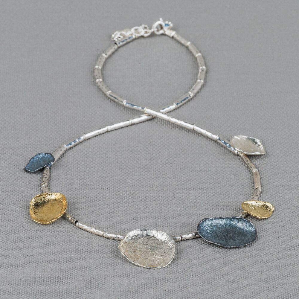 Collier TUBES schijven zilver + oxy + verguld