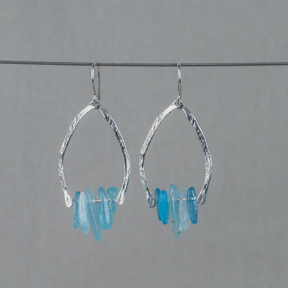 Oorhanger heartbeat zilver + Aquamarijn