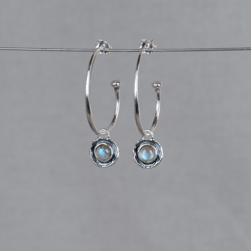 Ohrbügel lang aus Silber + Labradorit-Anhänger