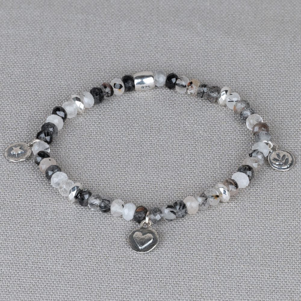 Armband zilver + Black Rutiel met bedels